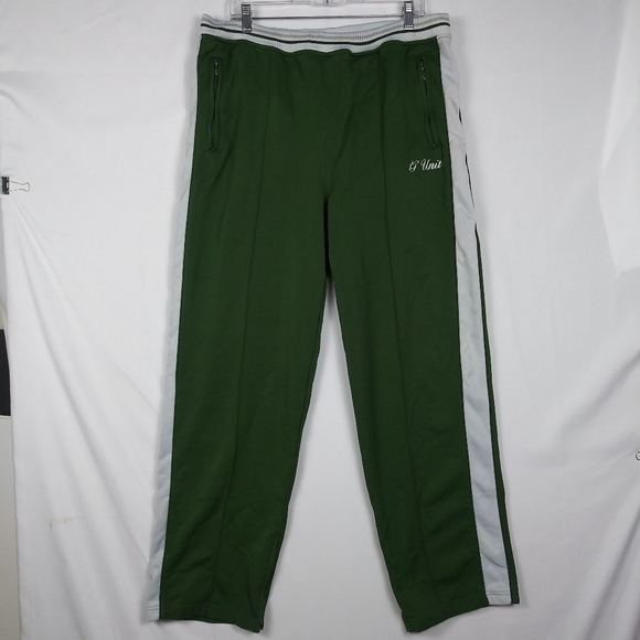 Vintage G Unit 50 Cent Sweatpants Sweat Pants Green White Zip Up Pockets Men 2XL - Picture 1 of 7